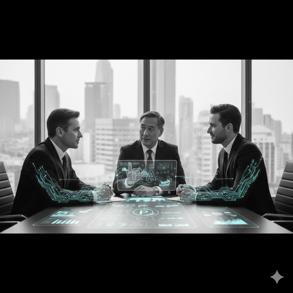 科技感節點網絡與現代建築融合圖